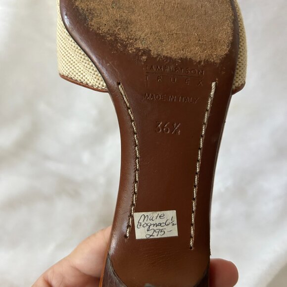 Lambertson Truex Sandals Womens 36.5 Made in Italy VTG Low Heel Brown Cream - Picture 9 of 12